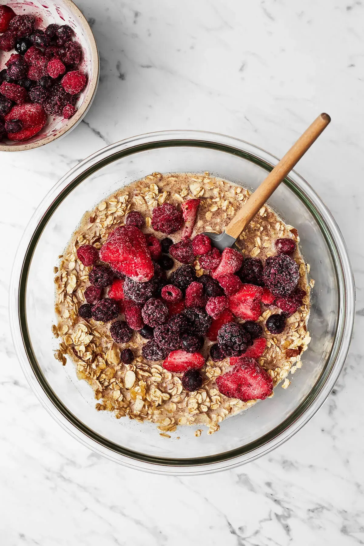 Berry baked oatmeal in a baking dish