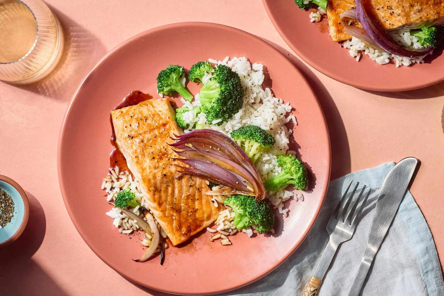 Salmon fillet with rice and broccoli